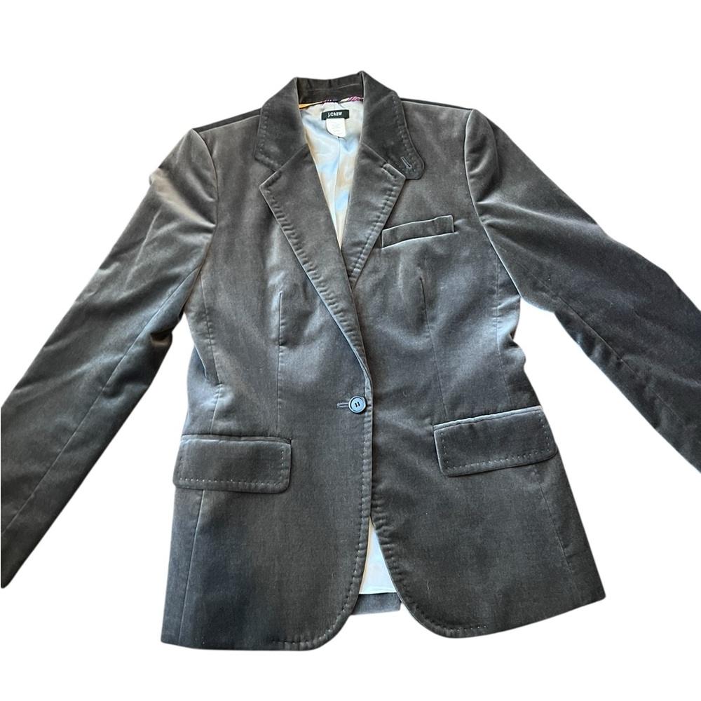 J. Crew Grey Green Colored Velvet Vintage Blazer c.2006 size 8 - Picture 2 of 11